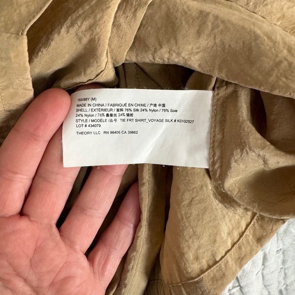 Theory Tie-Front Shirt in Silk-Nylon - Ginger - M - Picture 7 of 7